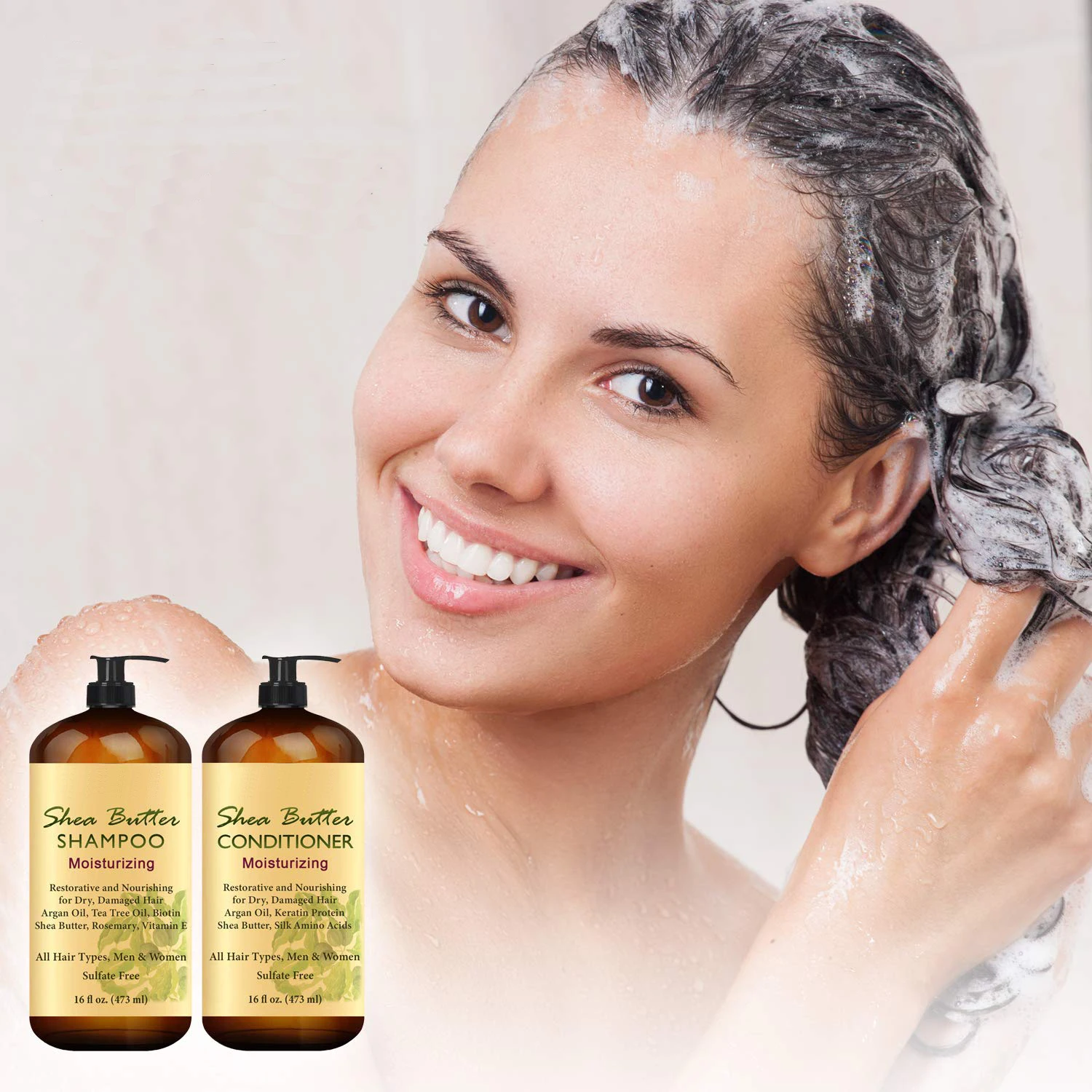 Shea Butter Shampoo and Conditioner Set, Moisturizing & Nourishing,Daily Shampoo Set for Men and Women-Sulfate & Paraben Free