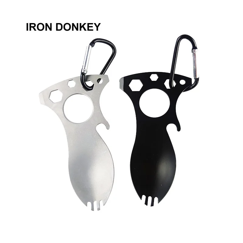 IRONDONKEYRTS  7 In 1 Eat Tool Spoon Fork Bottle Opener Screwdriver/pry Tip Wrenches  Multi functional Fork Spoon