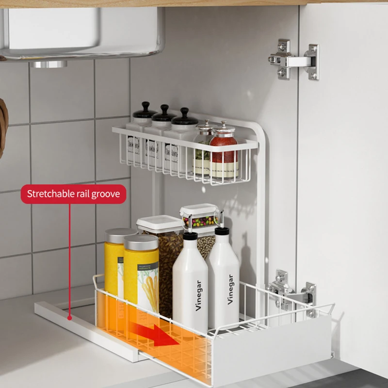 Amazon 2021 Best Sale Canned Snacks Storage Rack Two Sizes Of Black White Lower Cabinet Can Pull-out Design Storage Shelf