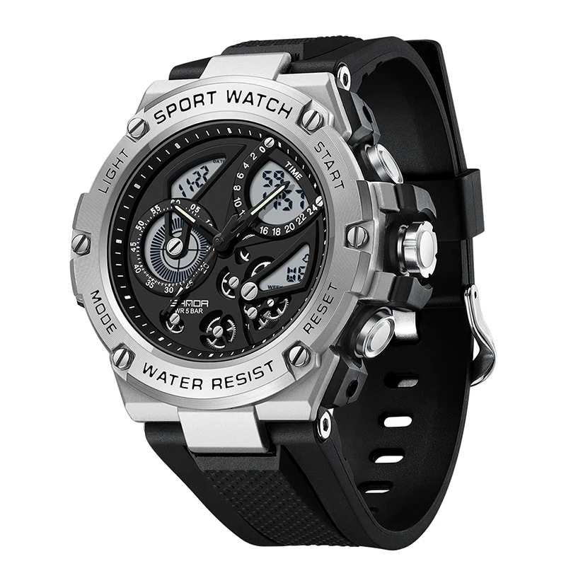 SANDA Top Brand Digital Watches Mens 50m Waterproof Wristwatches Quartz Electronic Alarm Clock Sport Shockproof 9028