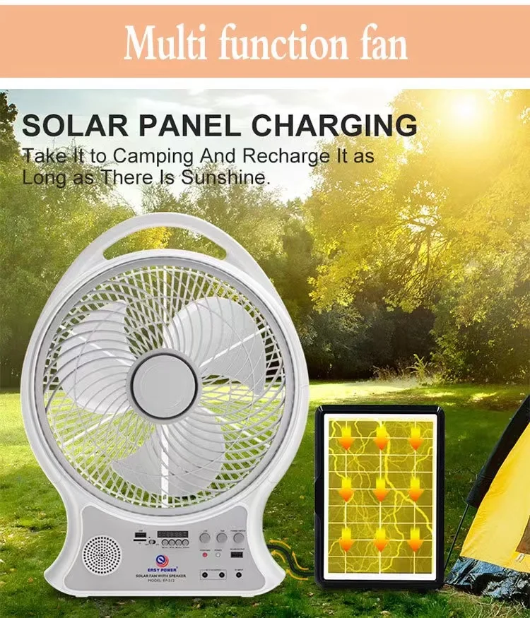 Hot selling solar fan with 12 inch solar panel, high-quality outdoor portable solar charging fan