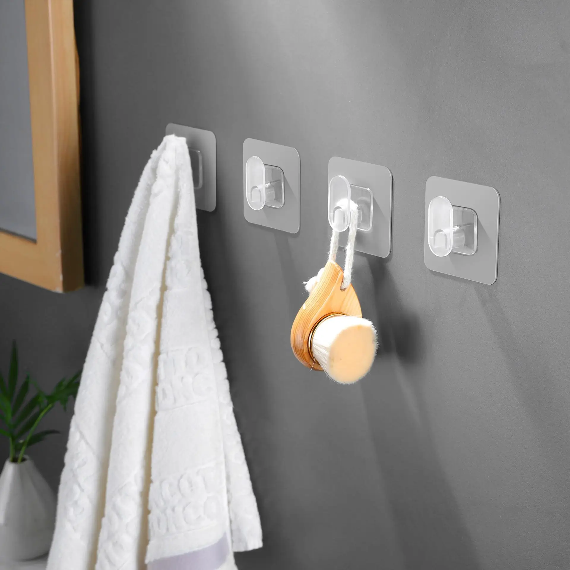10 Packs Large Wall Hooks for Hanging Heavy Duty Waterproof Transparent Adhesive Wall Hooks