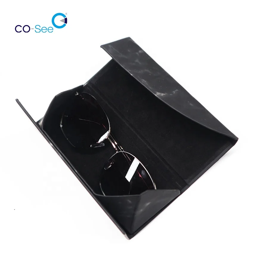 Luxury Marble Pattern PU Leather Triangle Folding Sunglasses Case Magnetic Reading Glasses Case