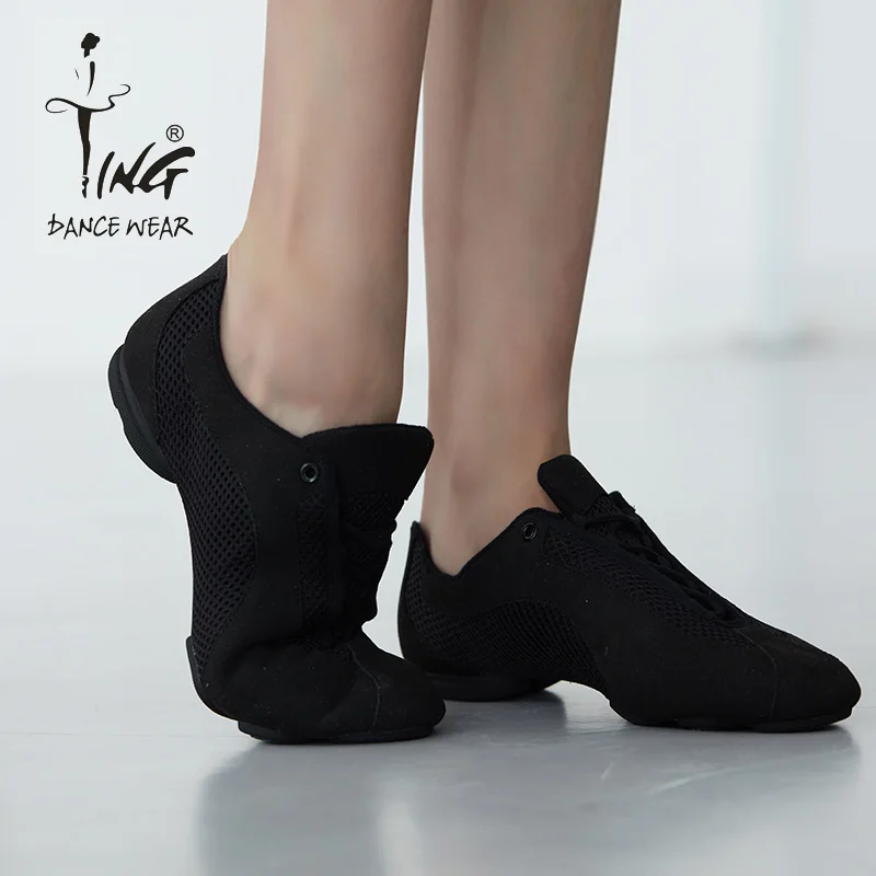 Custom wholesale suede lace-up jazz shoes with breathable mesh rubber soles wear wear non-slip jazz dance practice performance