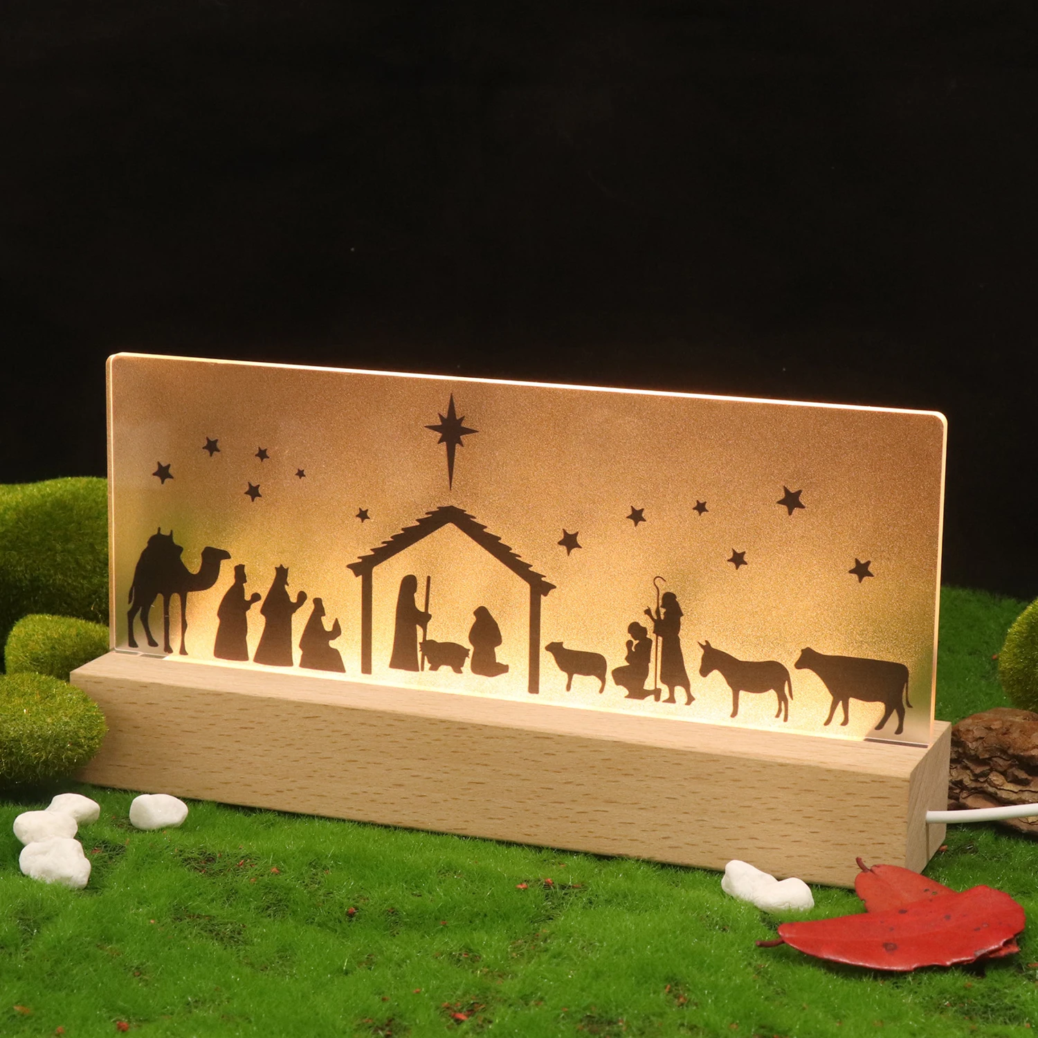 Christmas Acrylic Jesus Shape LED Night Light USB Plug Table Lamp For Home Decoration