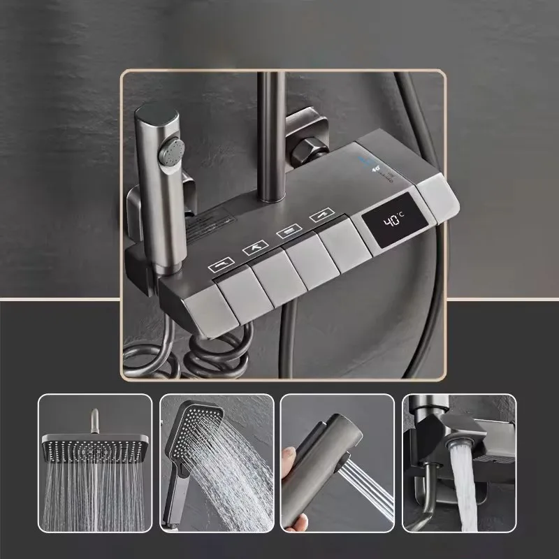 Bathroom thermostatic bath shower faucets mixer hot cold water key side spray bar Design Style Modern