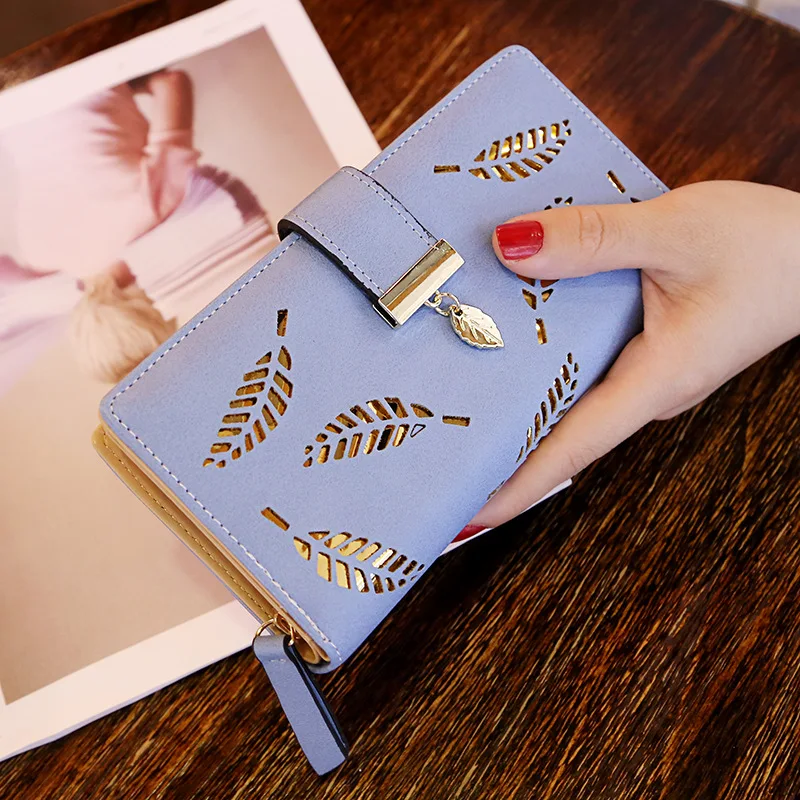 Design Hollow Out Leaves Lady Leather Wallet Purses 2024 Handbag Phone Case Printable Bag Korean Style Women Long Wallets