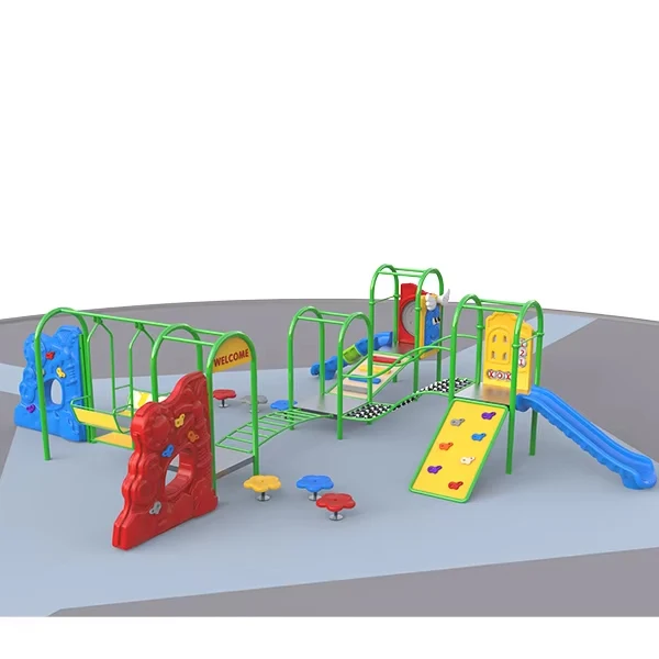 Multi-functional outdoor climbing wall and climbing net plastic slide physical training playground equipment