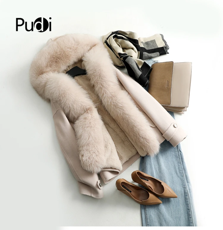 Women real wool coat lady Rex rabbit lining fox fur collar jacket female Fall/Winter fur parka outwear ZY126