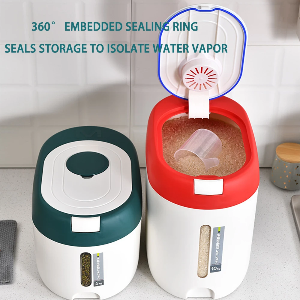 Household Moisture-proof Grain Container Automatic Open Rice Bucket 10KG Rice Dispenser Plastic Rice Food Storage Containers
