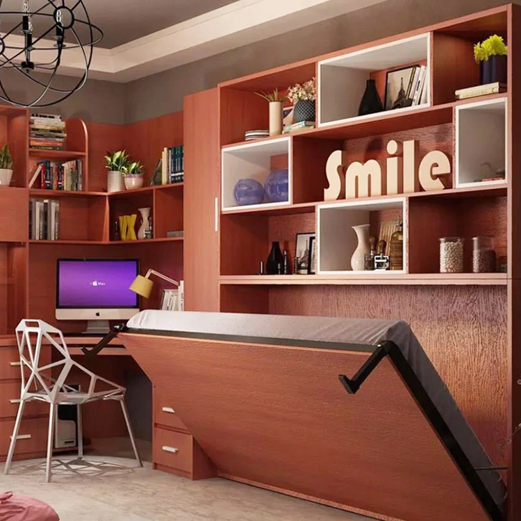 New design home office furniture automatic feet murphy bed frame folding bed wall invisible wall bed mechanism with cabinet