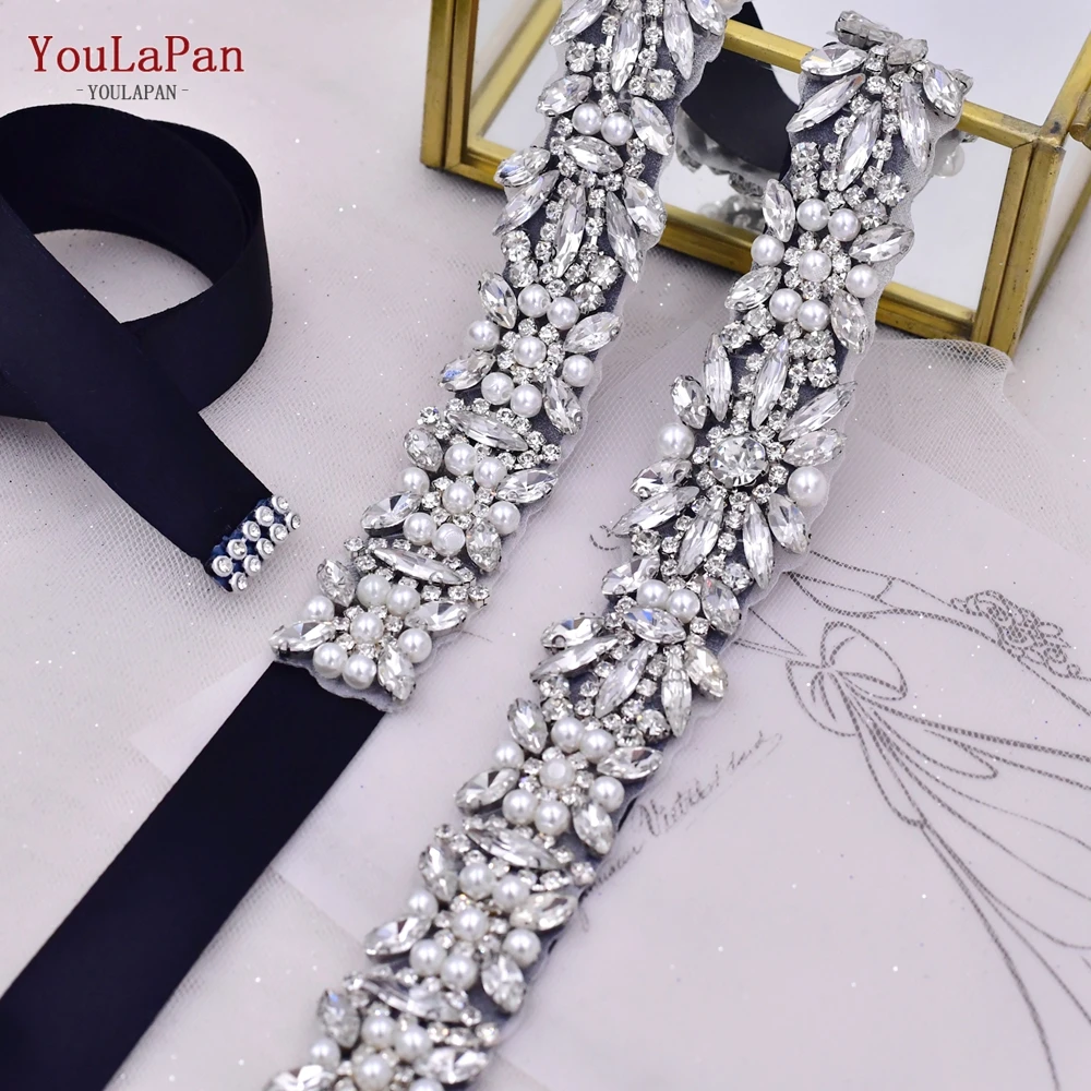YouLaPan S48 New Sparkling Rhinestone Pearls Sash, Plus Size Party Dress Belt In Optional Colors, Bridal Wedding Dress Girdle