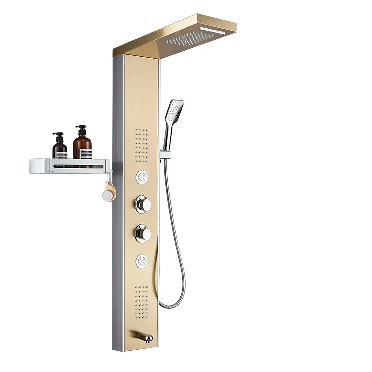 Zhejiang Luxury Modern head black wall mounted shower panel column faucet waterfall bathroom shower panel led