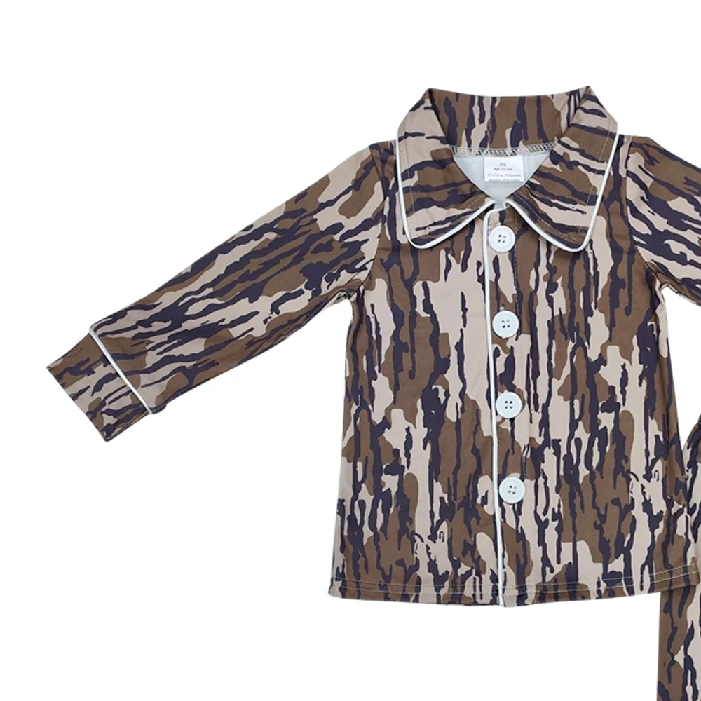 BLP0705 Army Green Camouflage Long Sleeve Pajama Set Casual Cotton Western Clothes with Animal Pattern