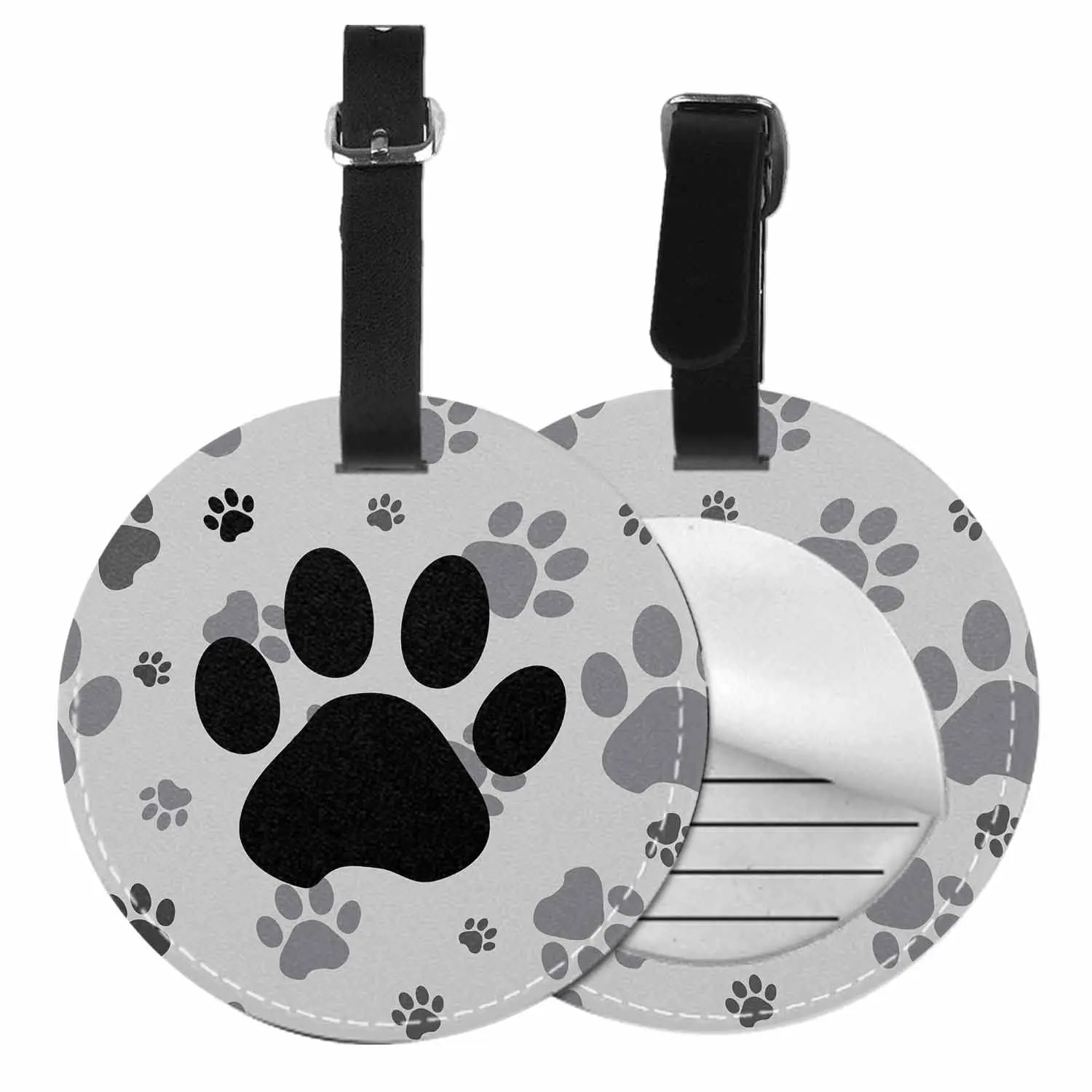 Printed dog and cat round leather luggage label supplier customized personalized pattern anti-loss identification luggage tag