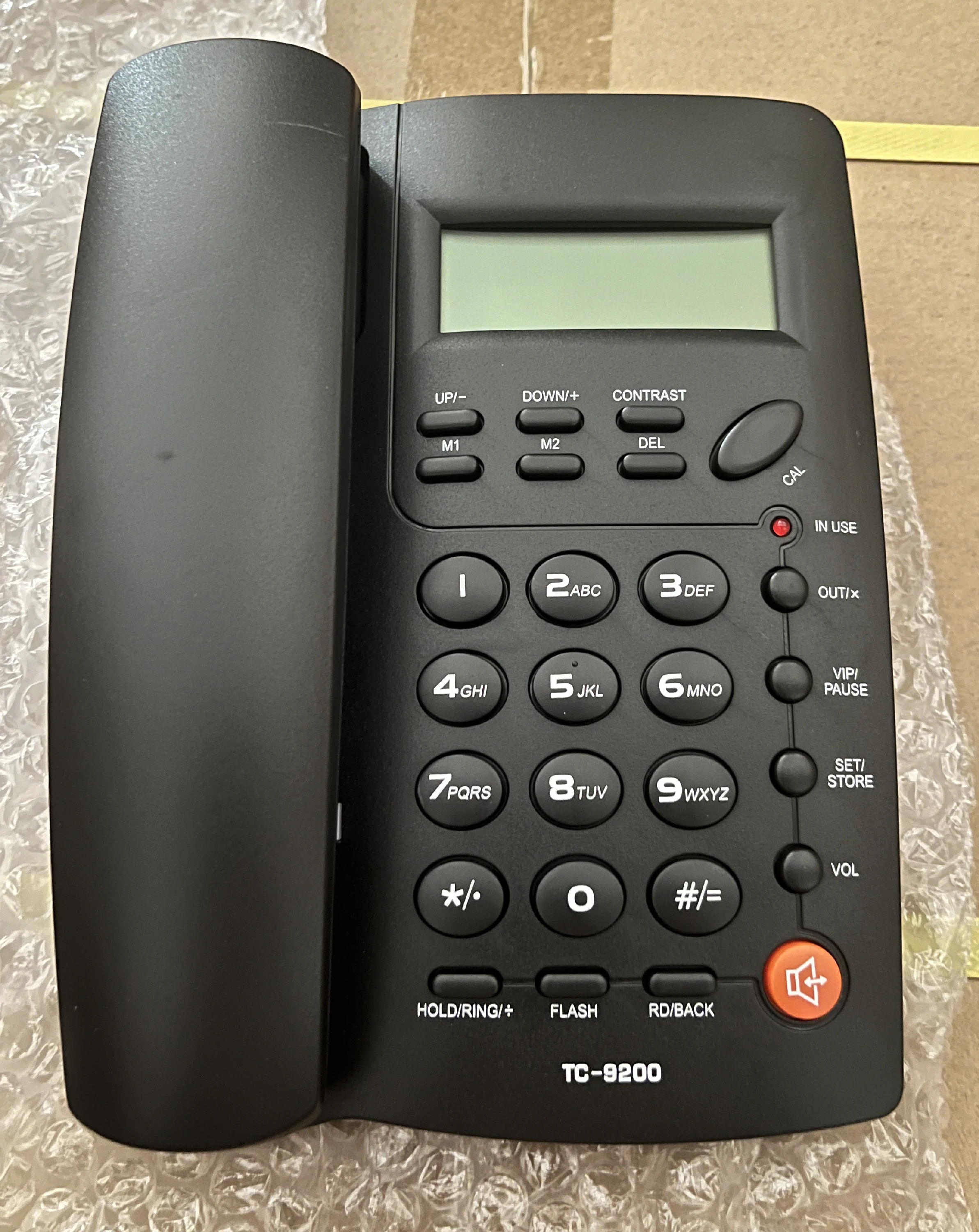 Black Call Button Caller Id Phone Telecom Plastic Telephone Stock