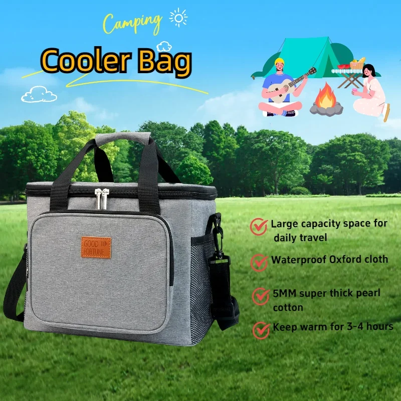 Custom Logo 600D Oxford Lunch Cooler Bag Insulated For Office Travel Picnic Thermal Bag Soft Tote Cooler Box With Shoulder Strap