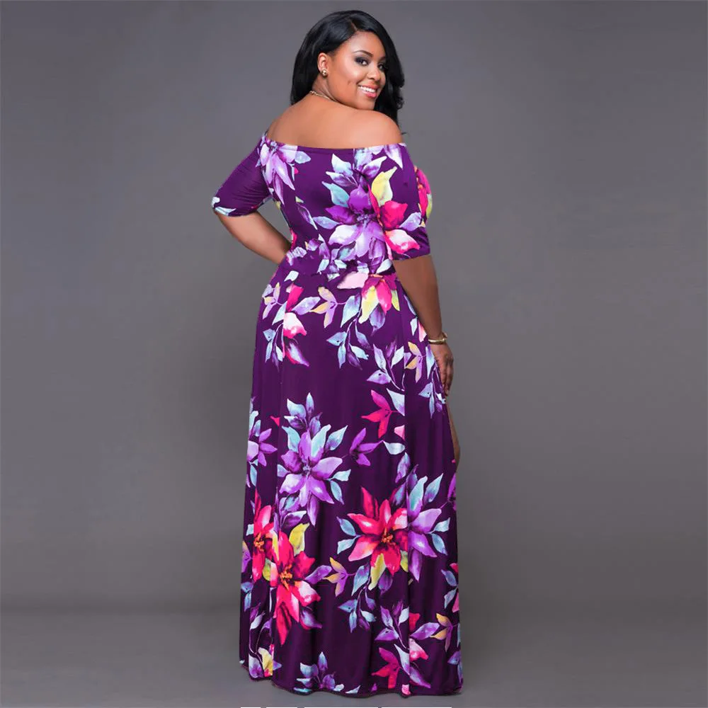 New Arrive Spring Fall Women Clothing Plus Size Floral Layered Ruffle Off Shoulder Dress