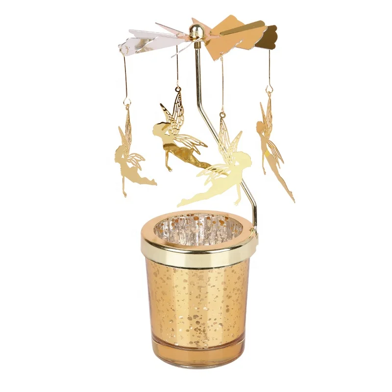 Family Holiday Sliver Wrought Iron Christmas Romantic Wedding and Table Decoration Heat Wind Rotating Tealight Candle holder