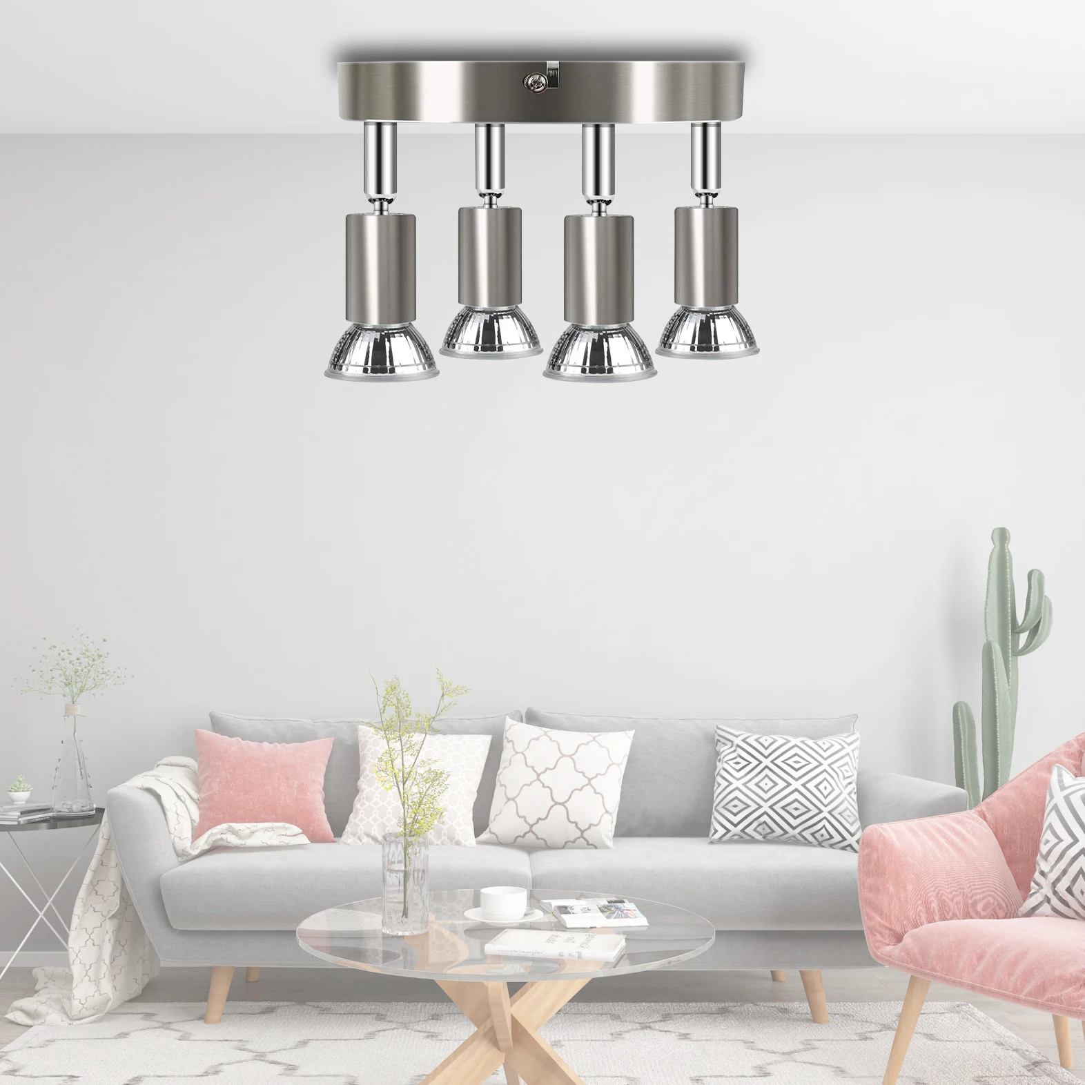 
How Bright Chrome Nickel Finish 4 heads GU10 Ceiling Spot Light Simple Model US Euro Standard 