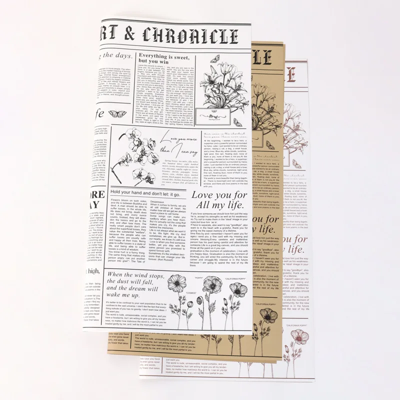 Floral Fashion Weekly rose English newspaper Wrapping Paper Flower Bouquet Wrap Gift Packaging Florist Supplies