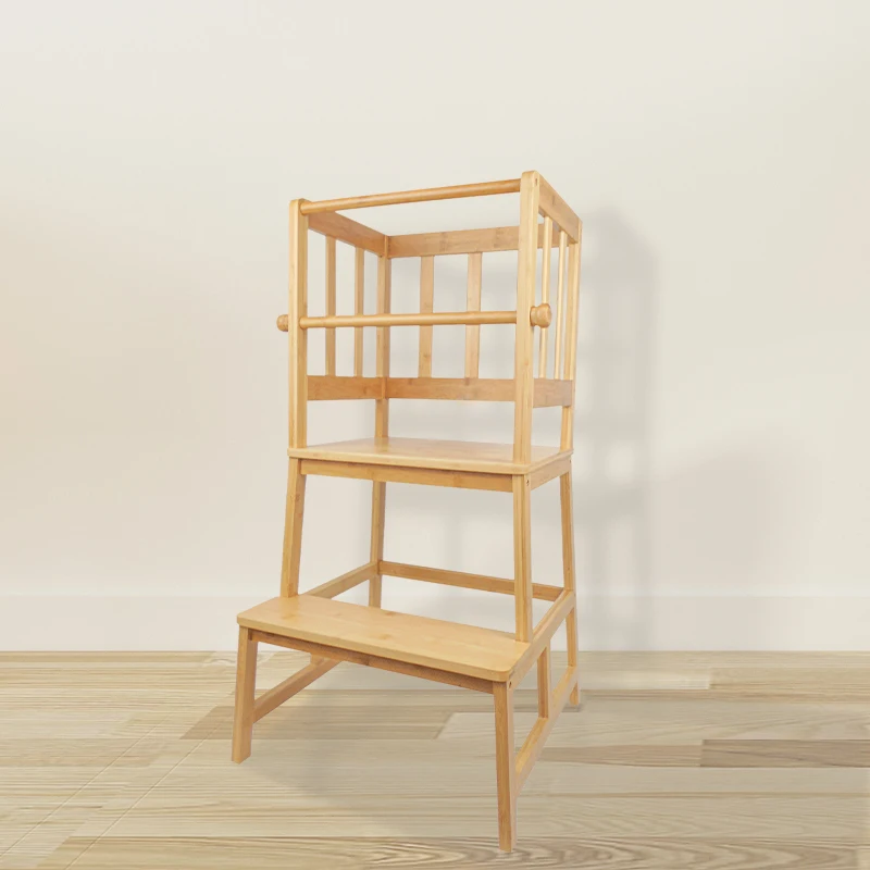 Bamboo Kitchen Step Stool Kids And Toddlers Kids Step Stool Standing Tower Learning Stool For Bathroom& Kitchen With Safety Rail