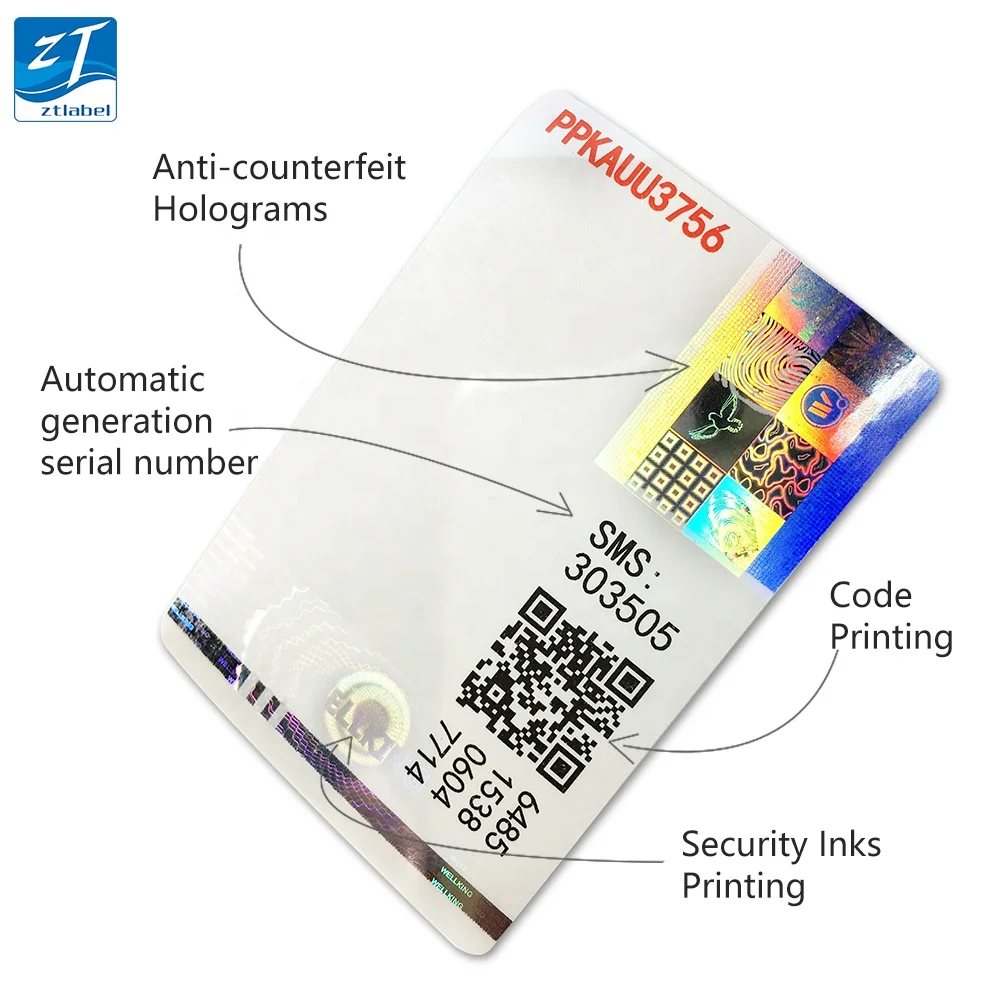 custom printing vinyl waterproof holographic die cut logo laser hologram security qr code sticker labels serial number