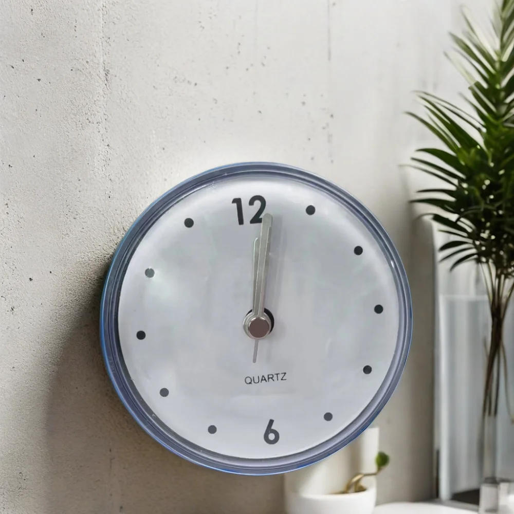Home Decoration Mini Quartz Analog Circular ABS Bathroom Wall Clock for Living Room and Wall Suction Feature for Home Decor