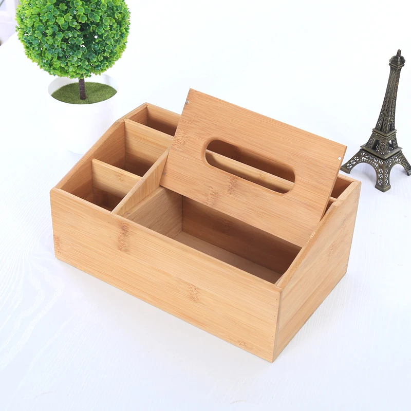 Multi-purpose Bamboo Wood Desktop Storage Box makeup pen mobile phone Bamboo Storage Tissue Box