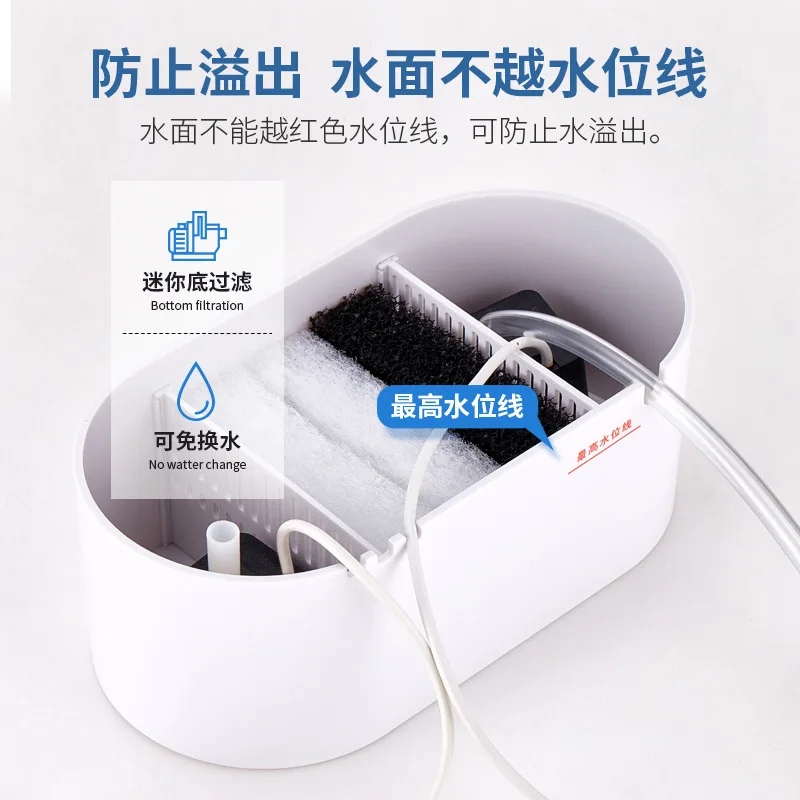 Mini Fish Tank with Filter and LED Light Aquarium Tropical Freshwater Phone & Pad Holder Hydroponic Plants Basket for Office