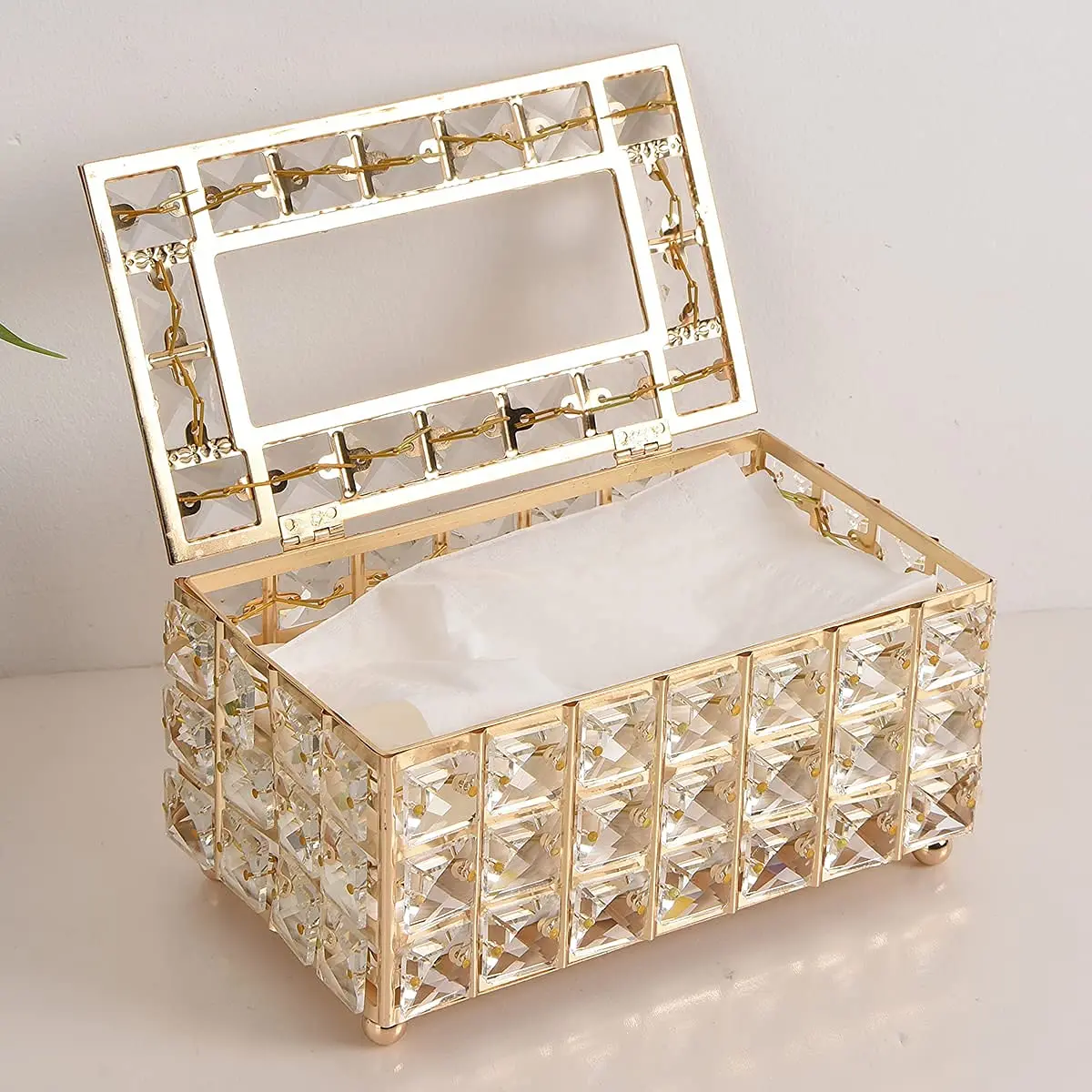 European-style home decoration tissue box creative light luxury crystal tissue box modern hotel 22 square beads tissue box