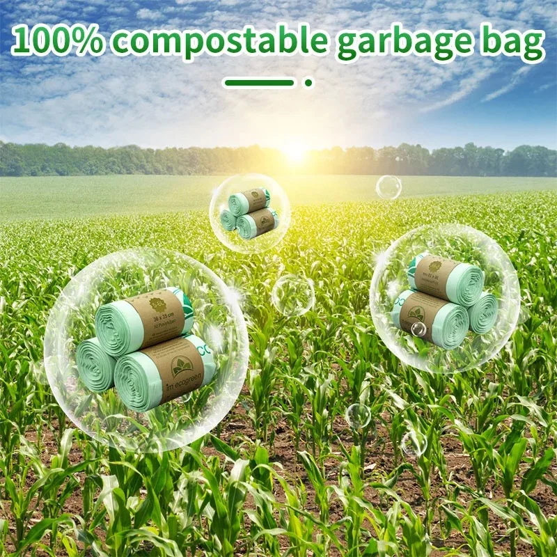 Wholesale Eco-friendly Cornstarch Produce Custom Print Kitchen Trash Bags PLA Degradable Poop Garbage Compostable Bag On Roll