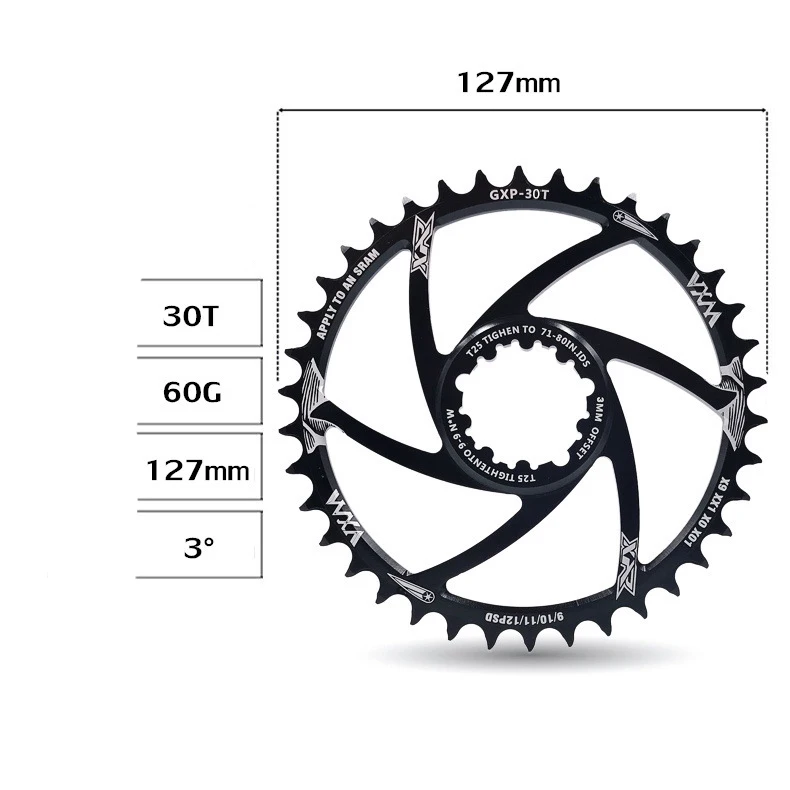 VXM one-piece direct-mounted disc offset 3 degrees speed-linked single-speed X9 XO XX1GXP bicycle chainrings