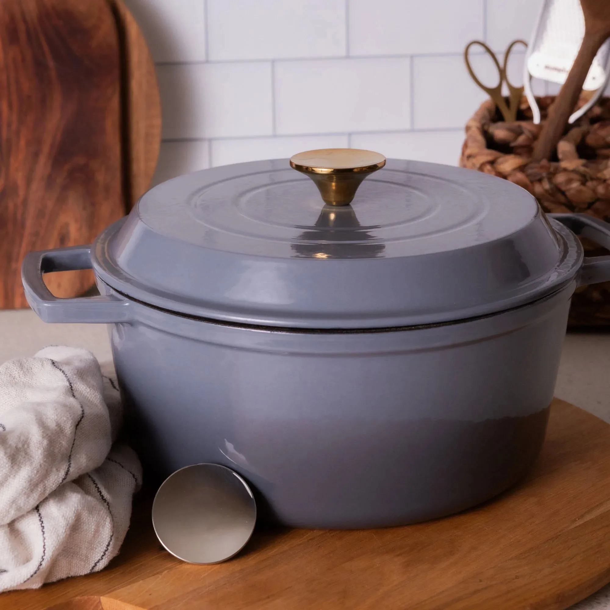 Bright Houseware 26cm Grey Casserole Non Stick Cooking Pot High Grade Enamel Coating Cast Iron Dutch Oven Kitchen Cooking Pot