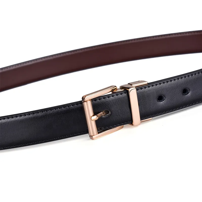 Female Belt Gold Buckle New Design 2.8CM black and Coffee Reversible Genuine Leather Belts for Women with Rotated Buckle
