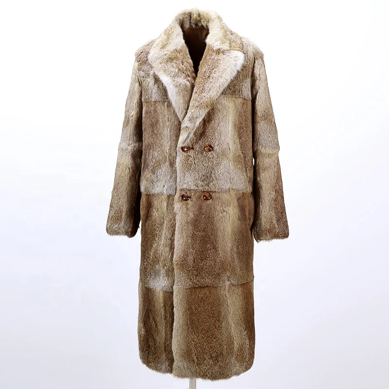 YR1226 Fashion Design Winter Mens Animal Rabbit Fur Long Coat Overcoat