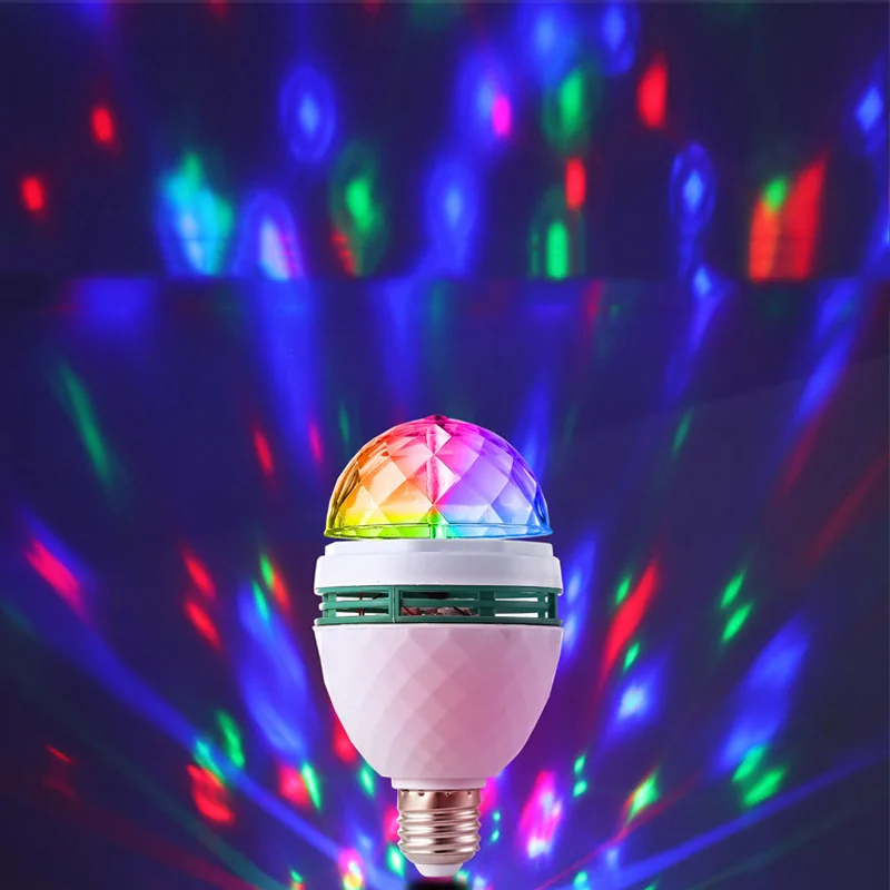 Вращающаяся Светодиодная лампа E27 Rgb для вечеринки многоцветный кристаллический сценический стробоскоп помещений улицы дискотеки дня рождения клуба