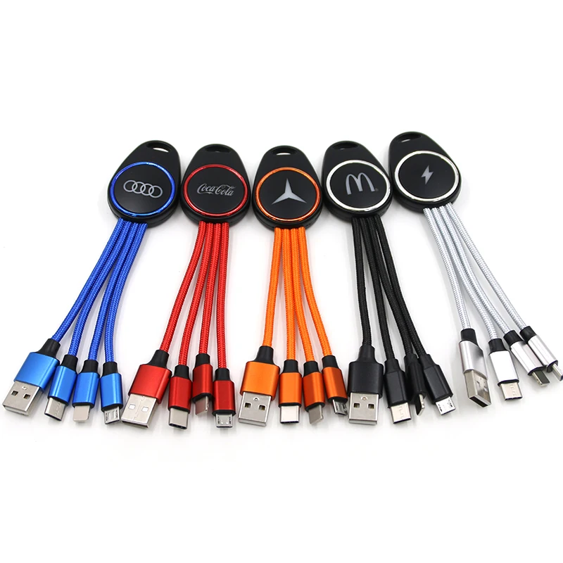 Factory Custom LOGO Brand New Trending Keychain Multi Micro usb Charging 3 in 1 USB Cable for Promotion Gifts