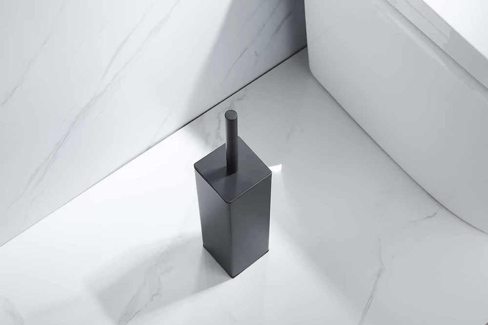 304 Stainless Steel Long Handle Toilet Cleaning Bowl Brushed Holder Set Black with Durable Scrubbing Bristles