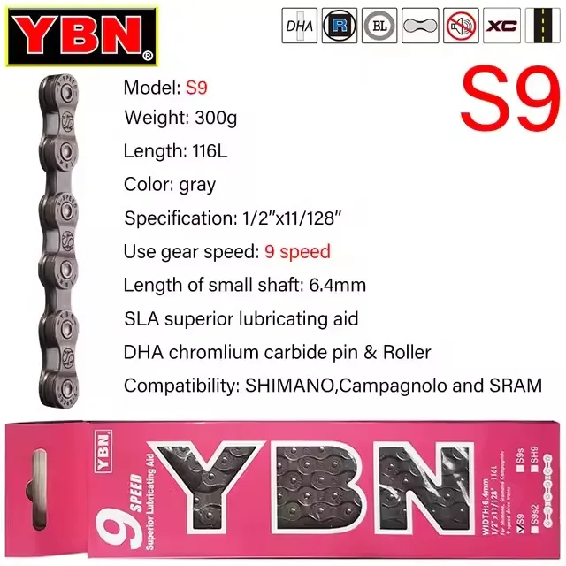 YBN Bicycle Chain MTB Mountain Road Bike Chian 8 9 10 11 12 Speed Hollowed Bicycle Chains 116 128 Links Silver YBN Chian