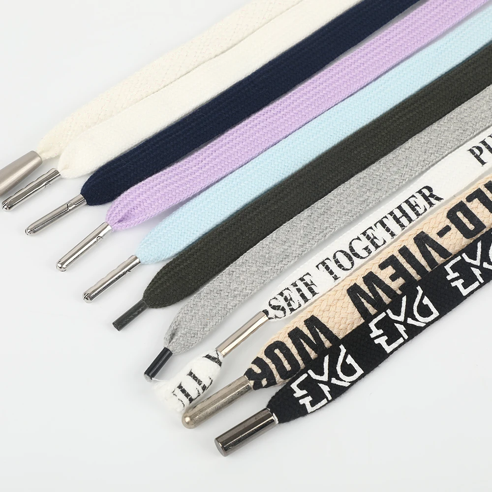 Hoodie cord pure color 12mm drawstring polyester cotton hoodie hat cording trouser drawcord rope with metal tips draw cords