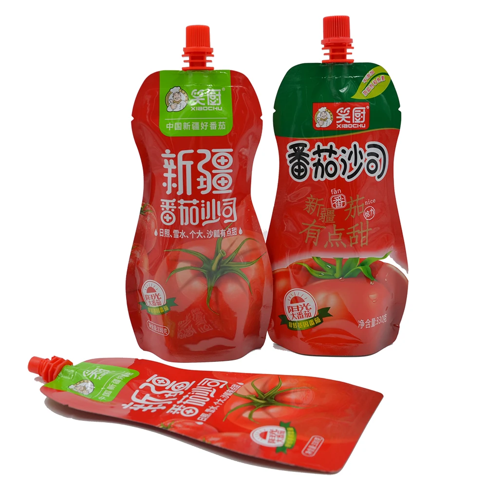Wholesale 130g Food Bag with Spout Foil Reusable Bag with Logo Aluminum PE Condiment Sauce Nozzle Food Grade Stand up Pouch