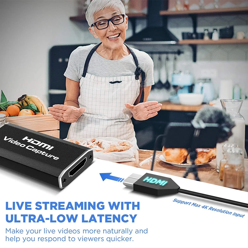 Audio Video Capture Cards HDMI to USB 2.0  Record via DSLR Camcorder Action Cam for High Definition Acquisition, Live Br