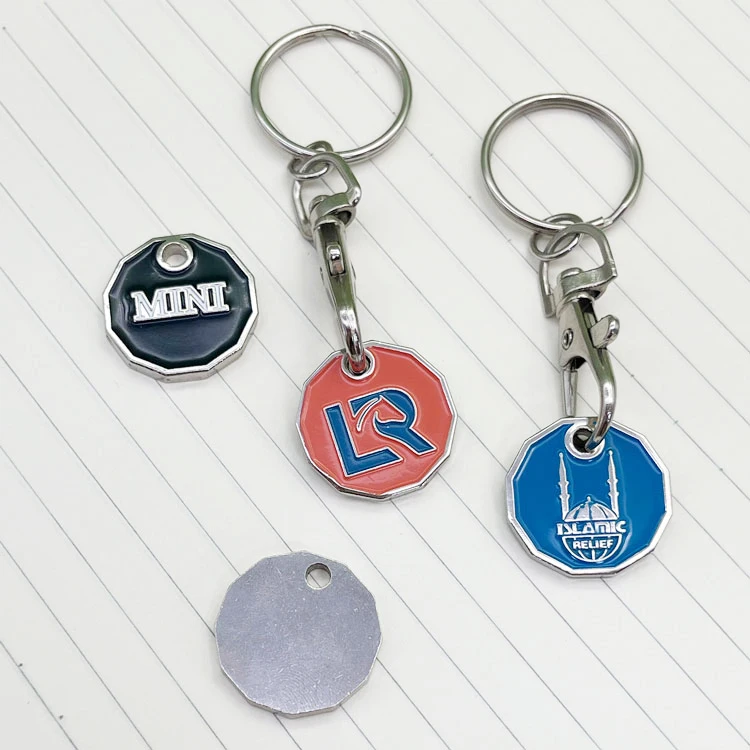 Manufacturer Custom Metal Design Enamel Printing Logo Blank Lock Supermarket Trolley Shopping Cart Token Coin Keyting Keychain