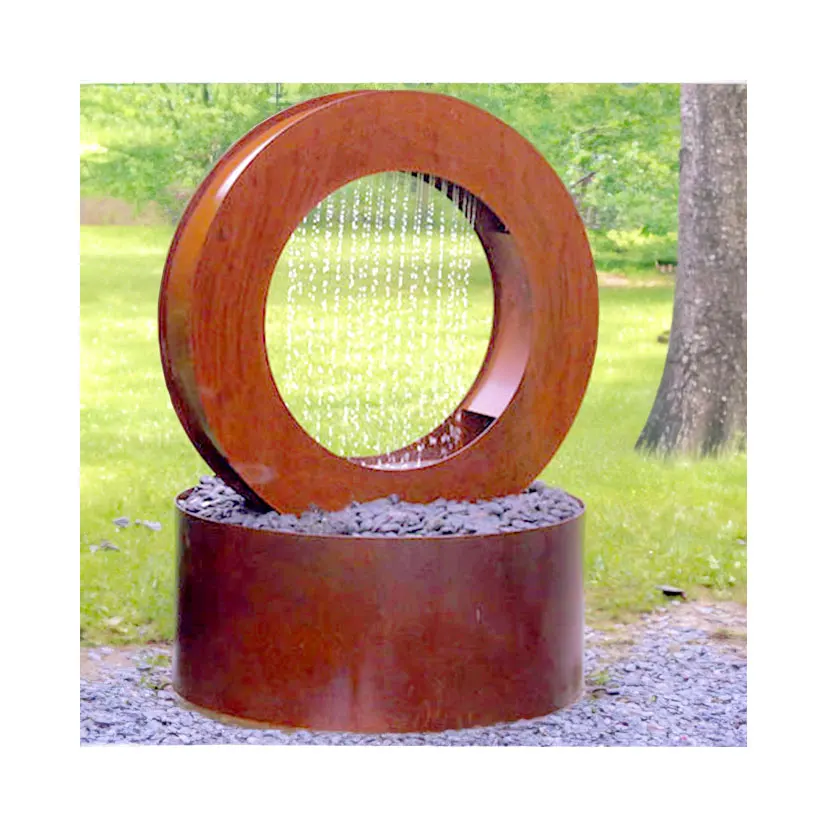 Custom Spherical Small Fountain Corten Steel Sphere Water Feature Garden Fountain