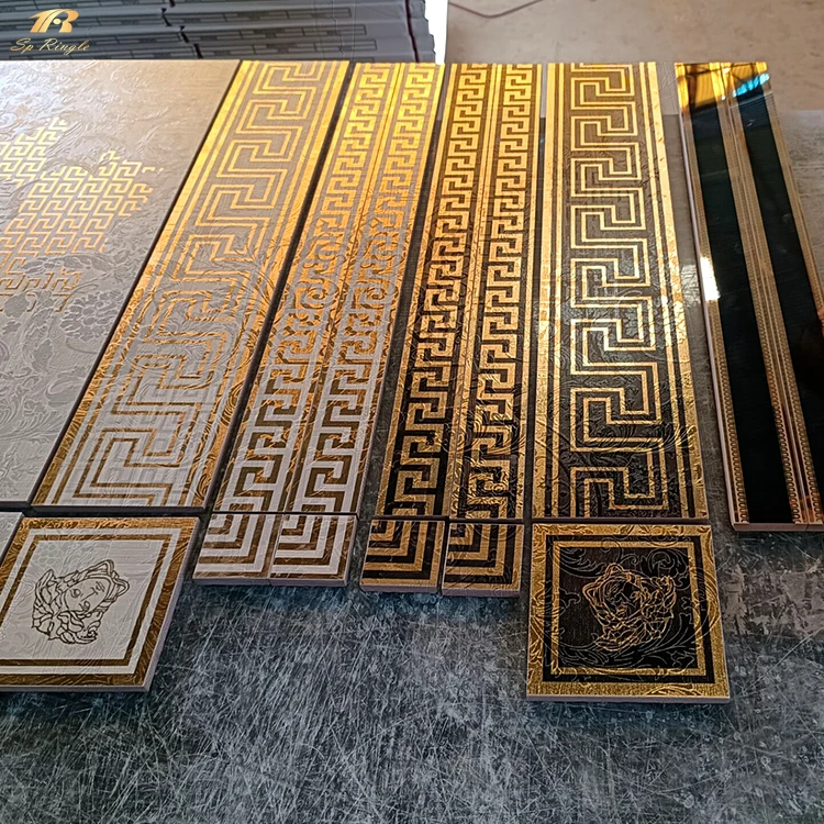 Springletile foshan building materials italian matt floor ceramic bathroom and toilet tile luxury gold decorative border tile