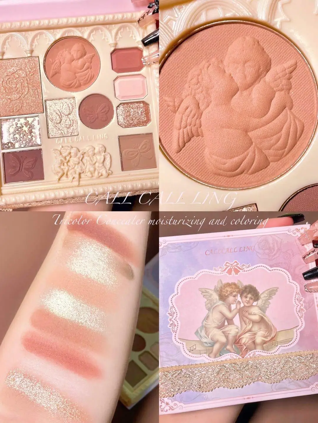 Hot sale Angel multi Makeup Eyeshadow Palette with Mirror glitter Highlighter bronzer matte blusher contour powder all in one