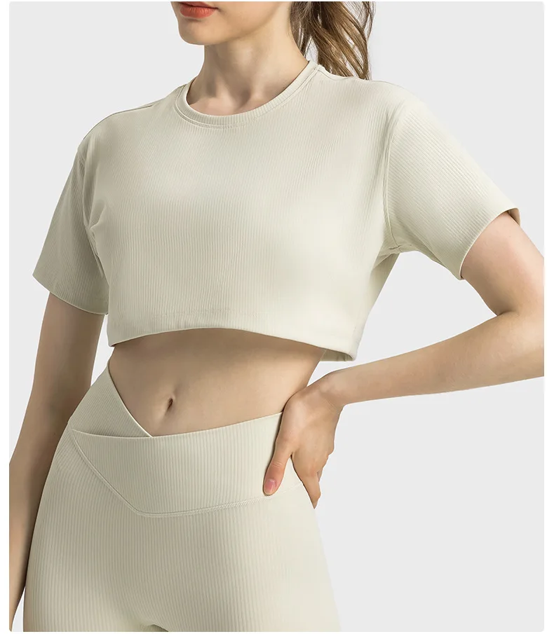 Wholesale High Quality Custom Summer Sexy Ladies Solid Short Sleeve Crop Top Sport Dance Running Plain T Shirt For Women