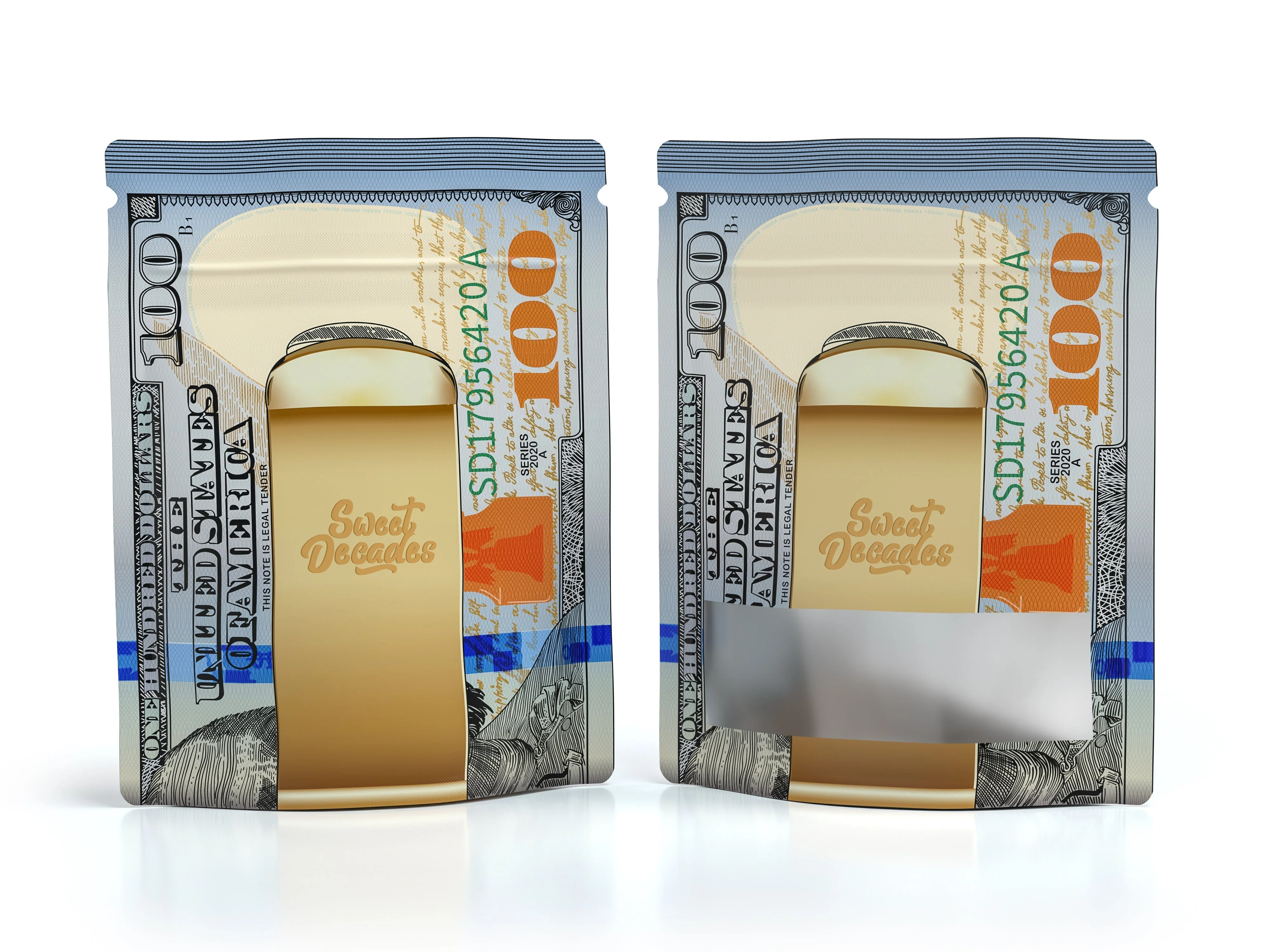 100 PCS Dollar Sign Pattern Money 1g-3.5g Mylar Bags Smell Proof Bag Tobacco Accessories U.S. Dollars Zip lock Bag Props Pouch