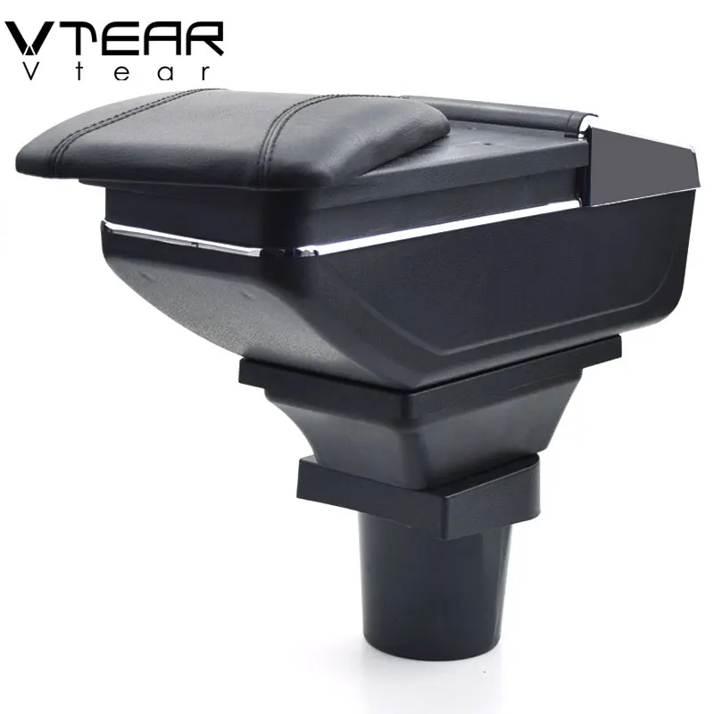 Vtear For VW UP armrest leather central store storage box red thread car-styling interior ABS arm rest accessories part2009-2018